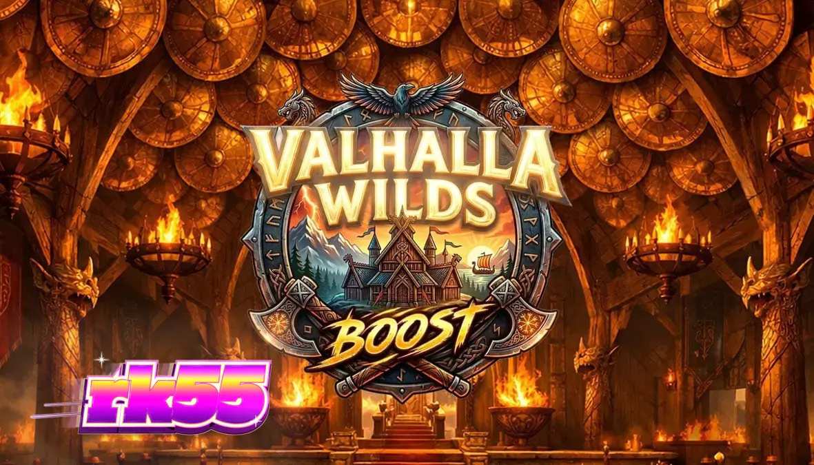 Pemandangan atmosferik slot Valhalla Wilds Boost dengan tema Viking dan mitologi Nordik